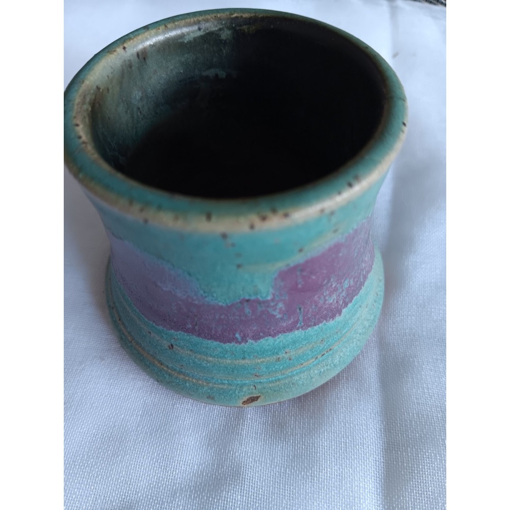 Stoneware Pottery Miniature /Turquoise & Maroon Signed By Artist Sparta TN - Picture 2 of 8